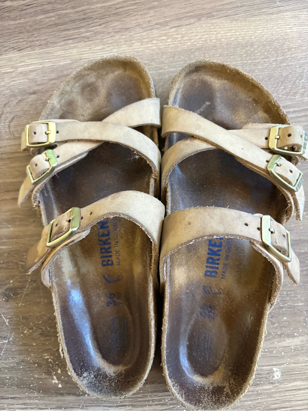 Birkenstock Women's Beige Three-Strap Suede Sandals